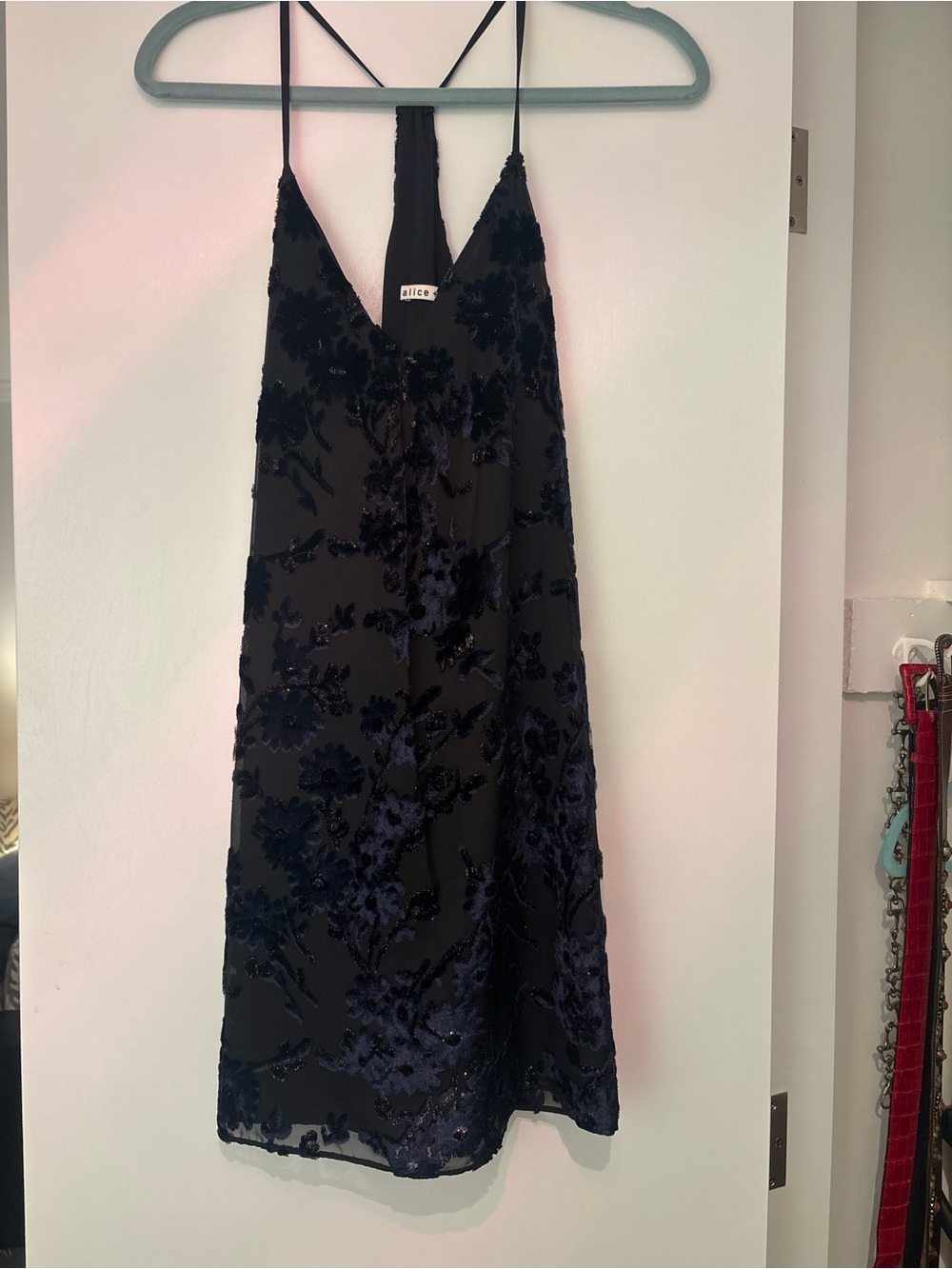 Alice + Olivia Black Floral-Textured Slip Mini Dress